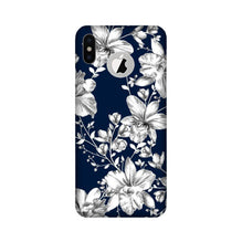 White flowers Blue Background Mobile Back Case for iPhone X logo cut (Design - 14)