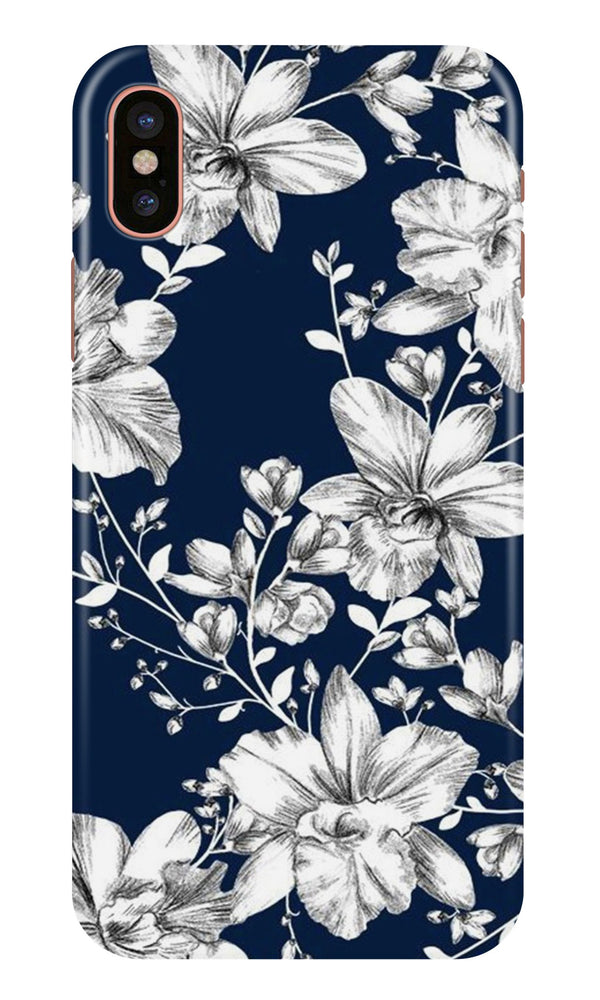 White flowers Blue Background Case for iPhone Xs Max