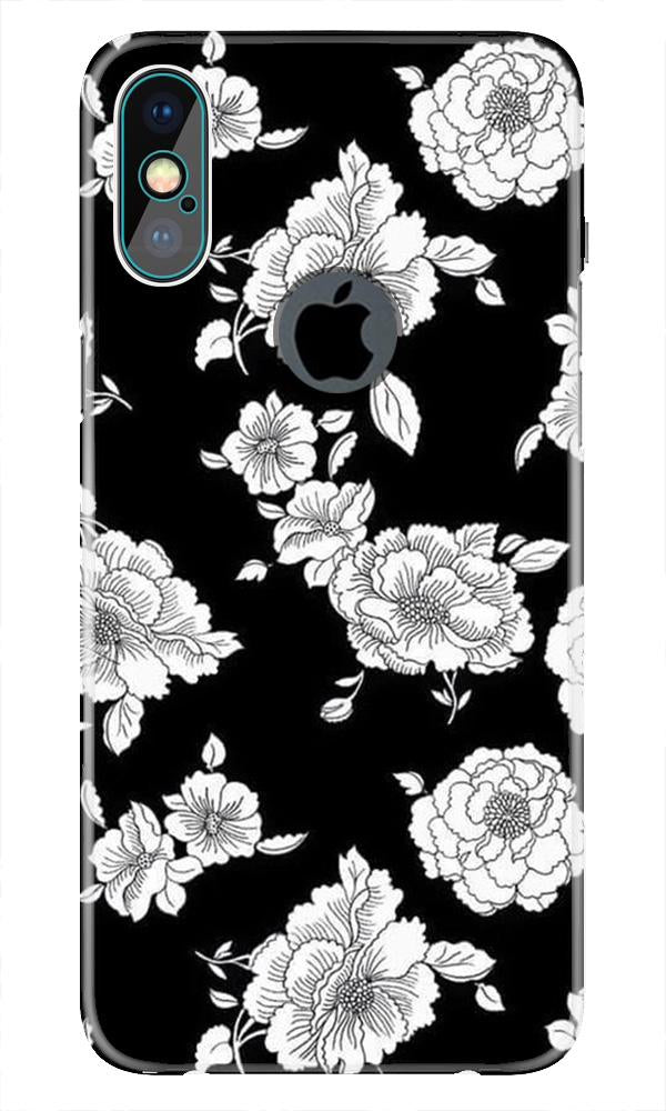 White flowers Black Background Case for iPhone Xs Max logo cut 