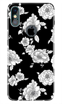 White flowers Black Background Mobile Back Case for iPhone Xs Max logo cut  (Design - 9)