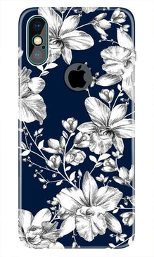 White flowers Blue Background Mobile Back Case for iPhone Xs Max logo cut  (Design - 14)
