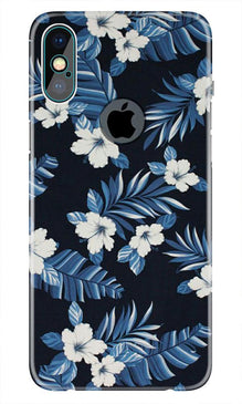 White flowers Blue Background2 Mobile Back Case for iPhone Xs Max logo cut  (Design - 15)