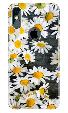 White flowers2 Mobile Back Case for iPhone Xs Max logo cut  (Design - 62)