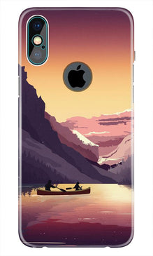 Mountains Boat Mobile Back Case for iPhone Xs Max logo cut  (Design - 181)