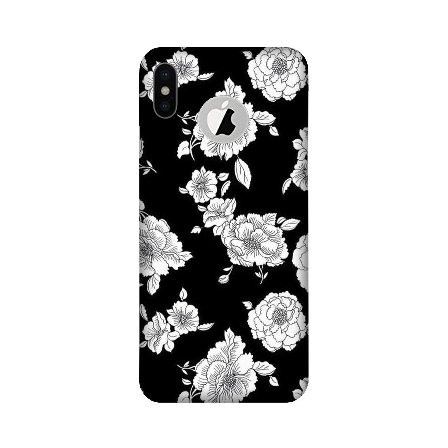 White flowers Black Background Case for iPhone Xs logo cut 