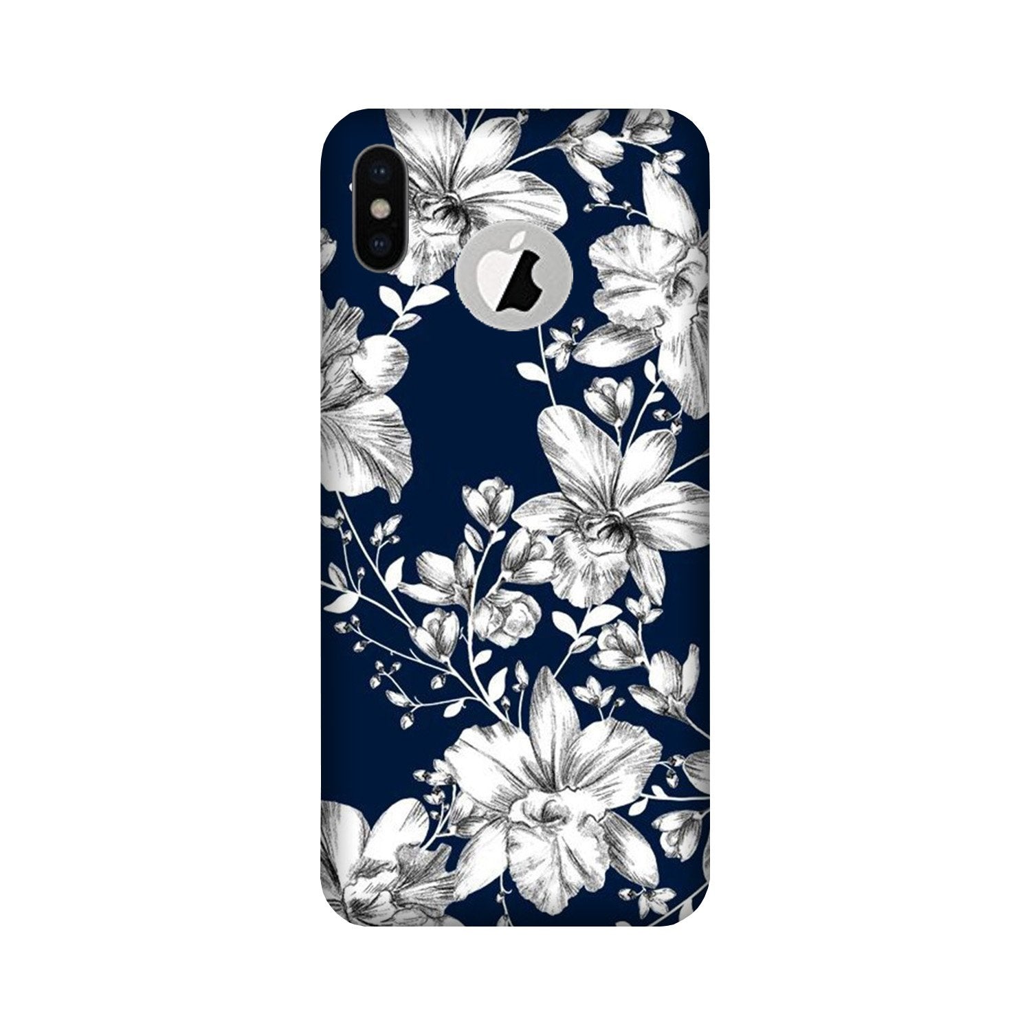 White flowers Blue Background Case for iPhone Xs logo cut 