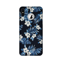 White flowers Blue Background2 Mobile Back Case for iPhone Xs logo cut  (Design - 15)