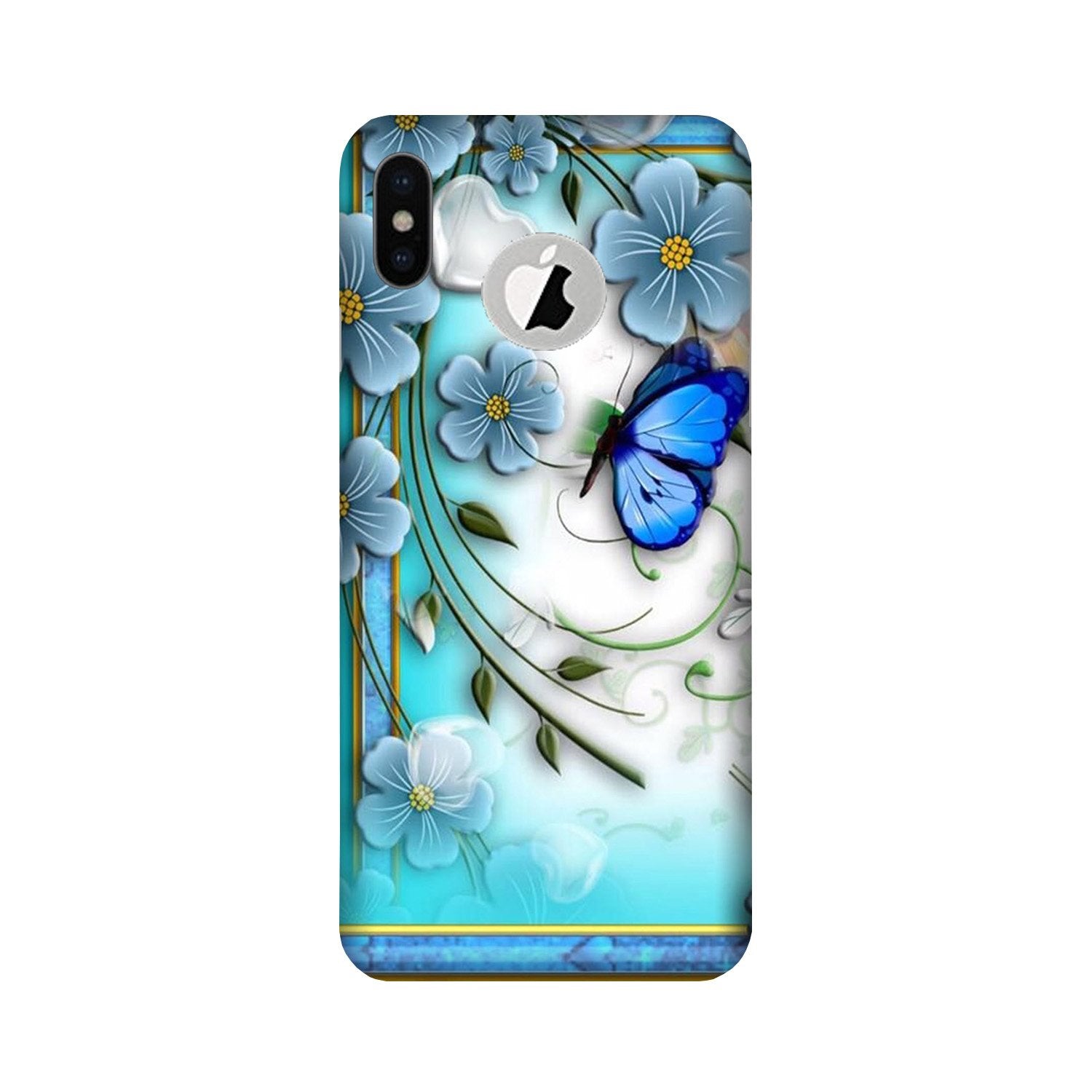 Blue Butterfly Case for iPhone Xs logo cut 