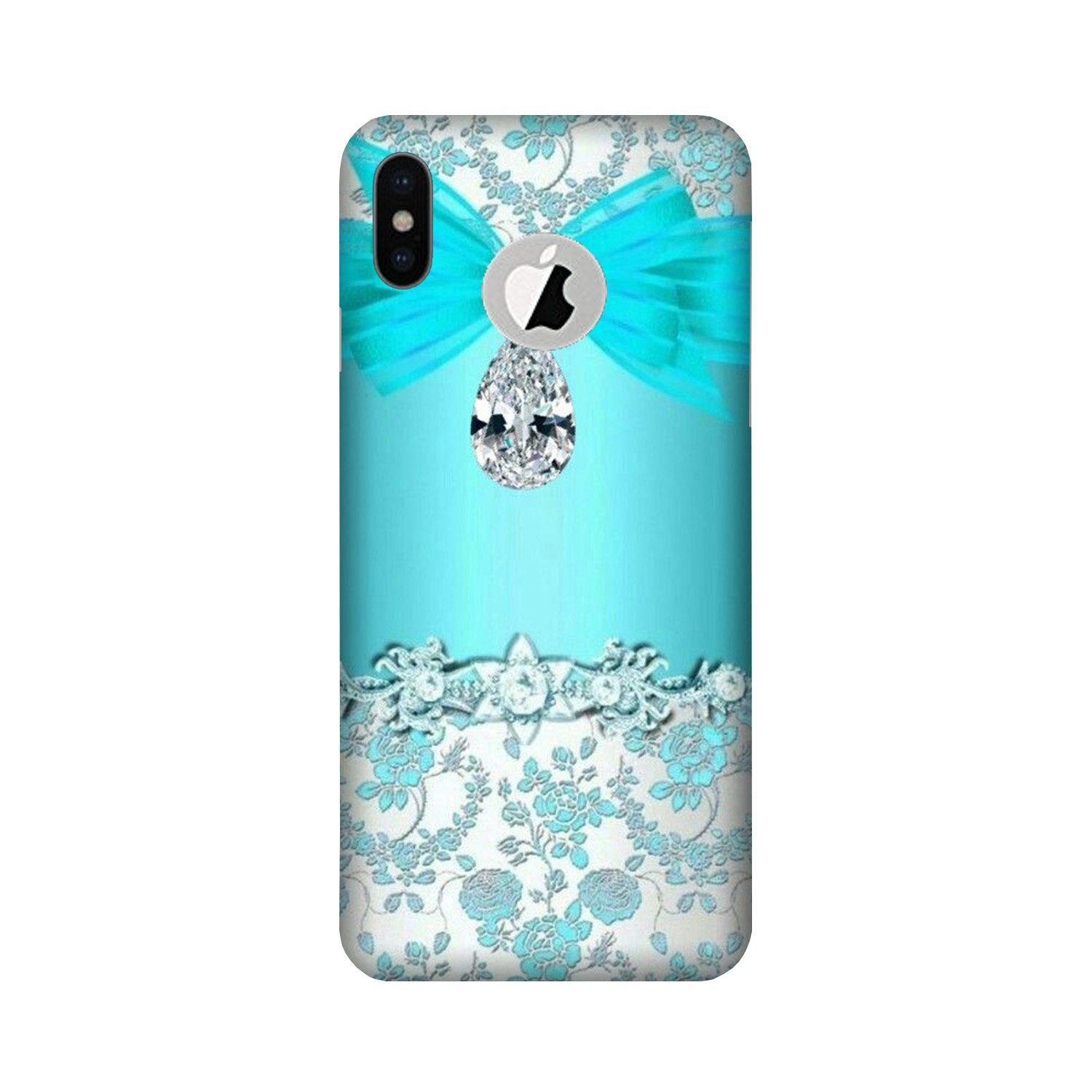 Shinny Blue Background Case for iPhone Xs logo cut 