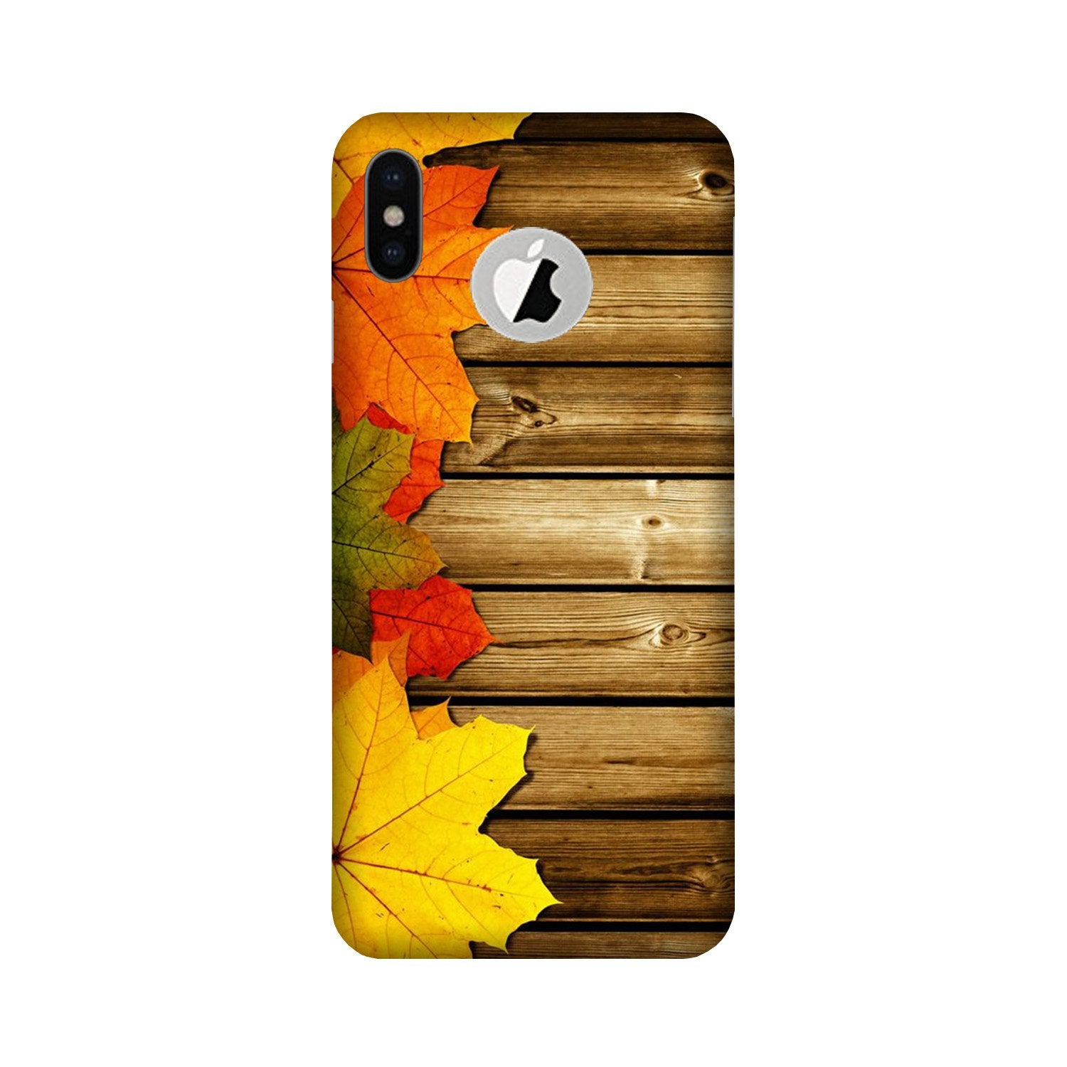 Wooden look3 Case for iPhone Xs logo cut 