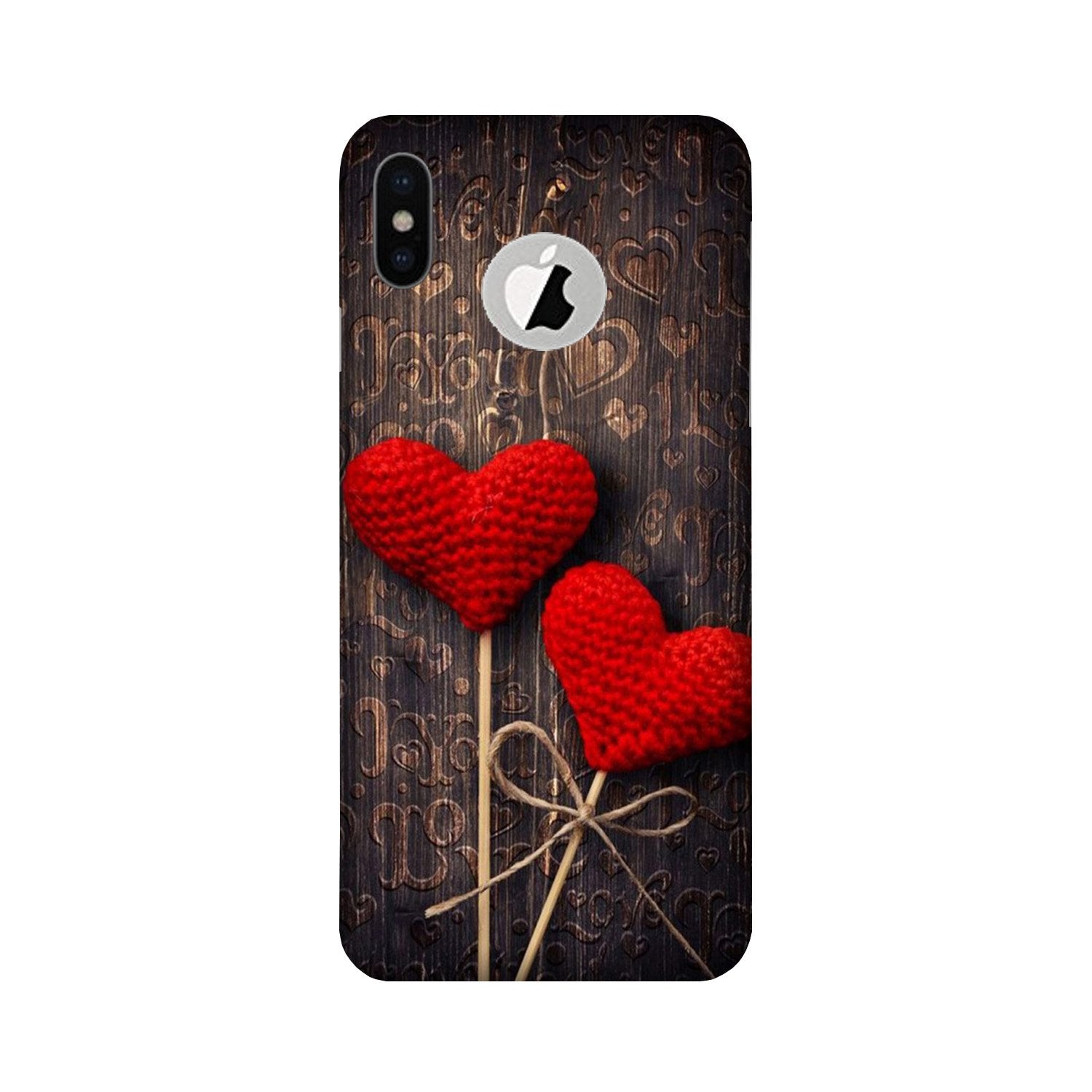 Red Hearts Case for iPhone Xs logo cut 