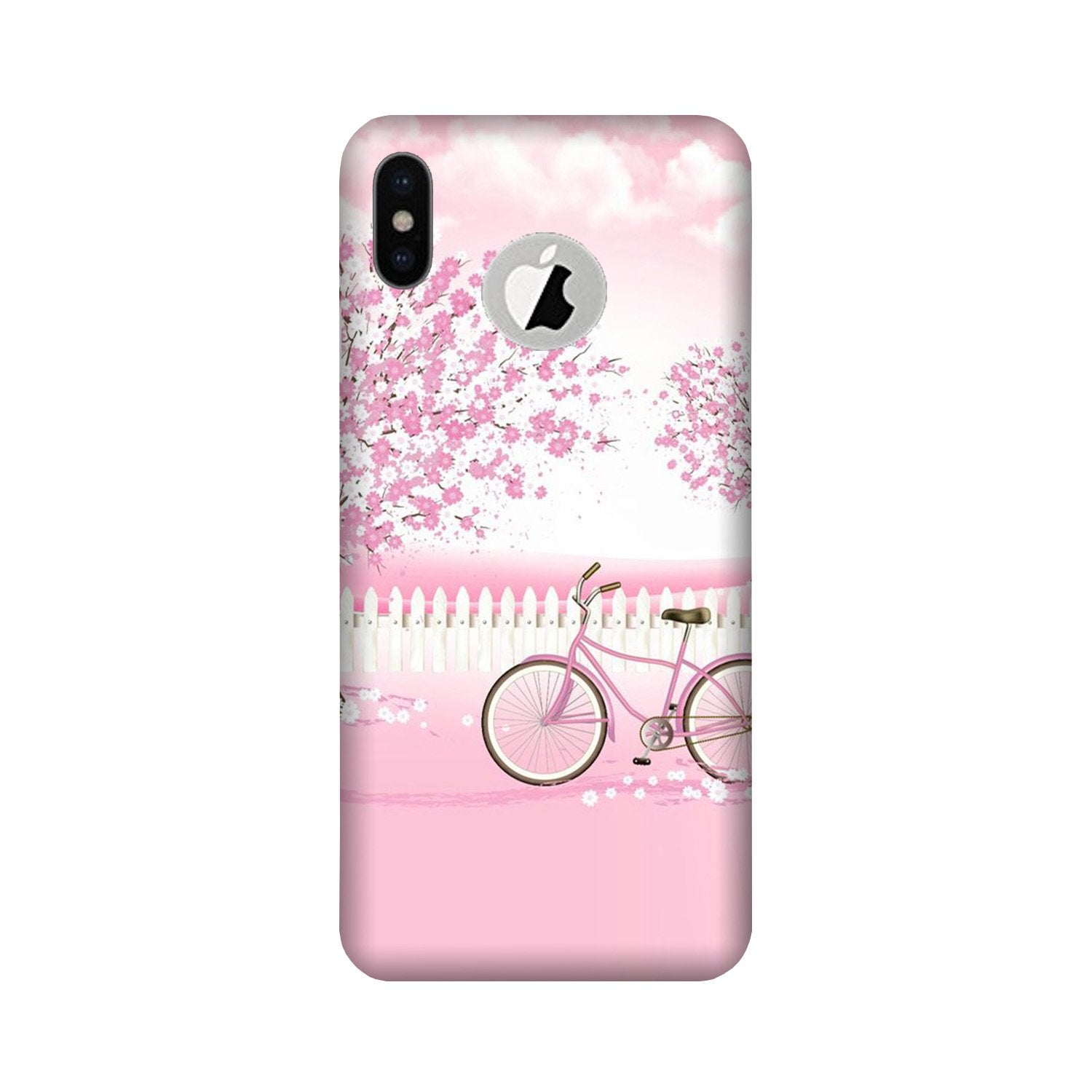 Pink Flowers Cycle Case for iPhone Xs logo cut (Design - 102)
