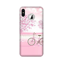 Pink Flowers Cycle Mobile Back Case for iPhone Xs logo cut   (Design - 102)