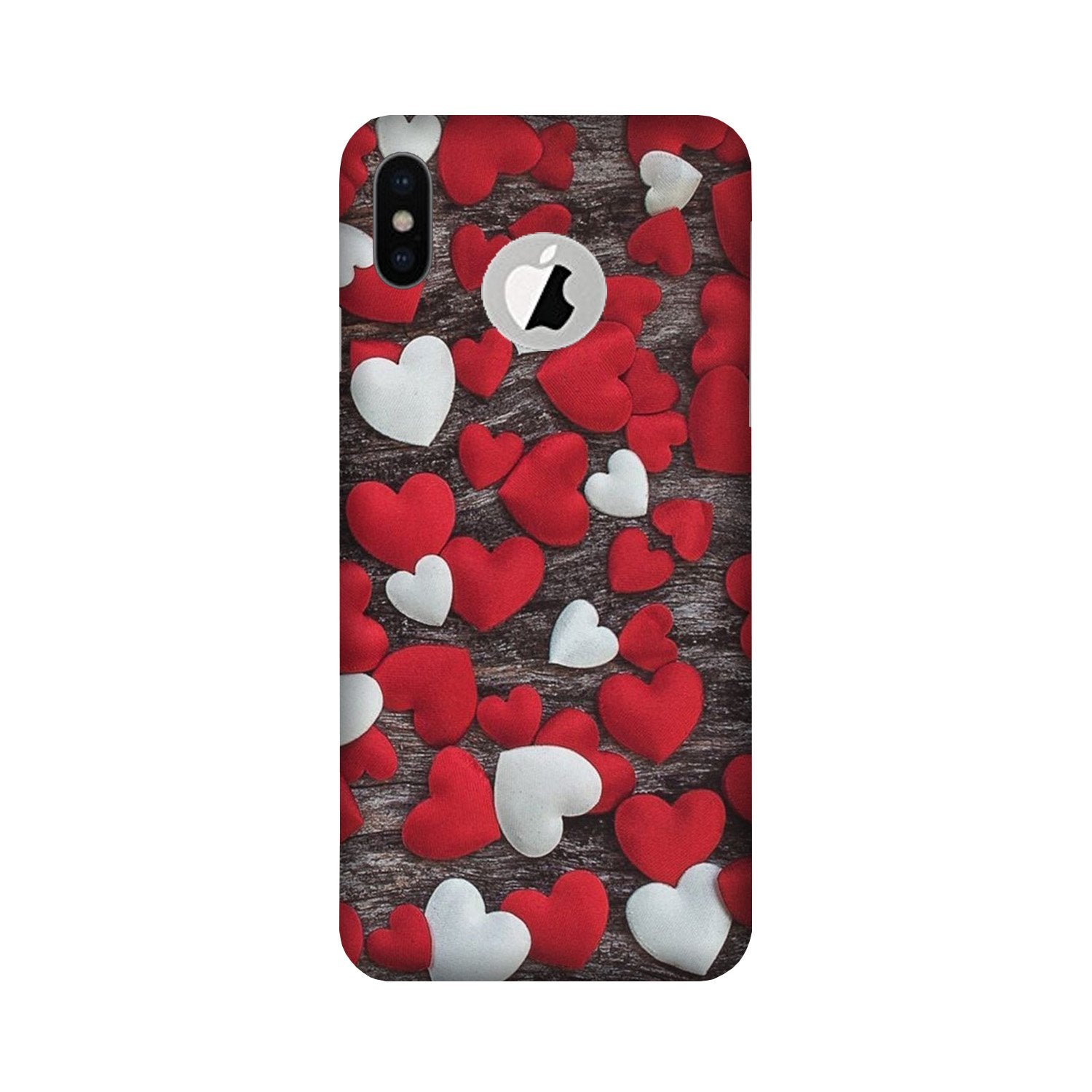 Red White Hearts Case for iPhone Xs logo cut (Design - 105)