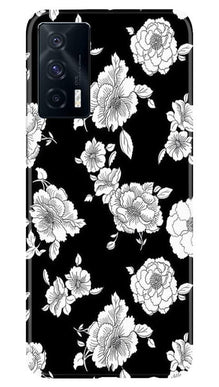 White flowers Black Background Mobile Back Case for Vivo iQOO 7 (Design - 9)