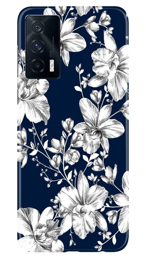 White flowers Blue Background Case for Vivo iQOO 7