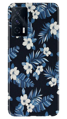 White flowers Blue Background2 Mobile Back Case for Vivo iQOO 7 (Design - 15)