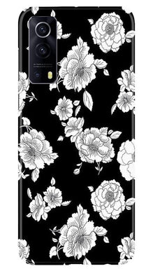 White flowers Black Background Mobile Back Case for Vivo iQOO Z3 5G (Design - 9)