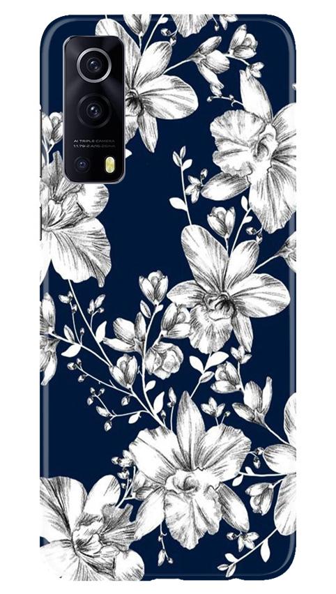 White flowers Blue Background Case for Vivo iQOO Z3 5G