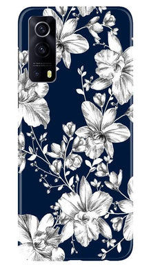 White flowers Blue Background Mobile Back Case for Vivo iQOO Z3 5G (Design - 14)