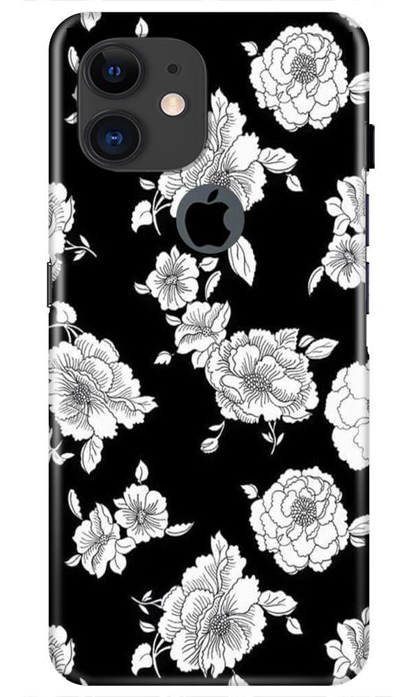 White flowers Black Background Case for iPhone 11 Logo Cut
