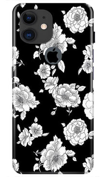 White flowers Black Background Mobile Back Case for iPhone 11 Logo Cut (Design - 9)