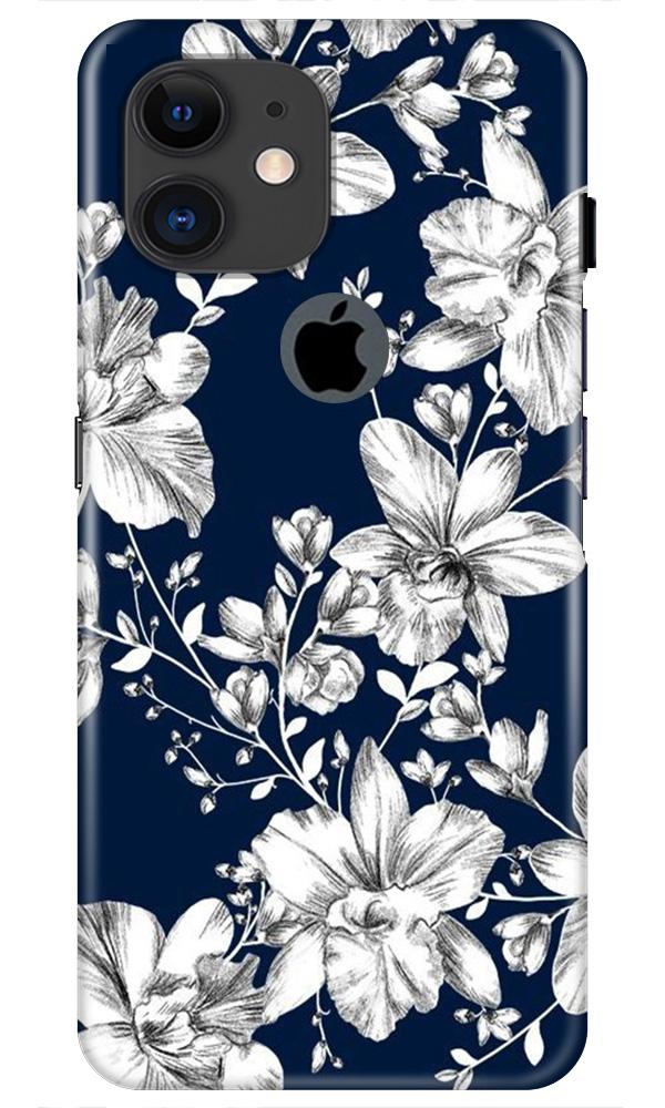 White flowers Blue Background Case for iPhone 11 Logo Cut