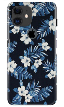 White flowers Blue Background2 Mobile Back Case for iPhone 11 Logo Cut (Design - 15)