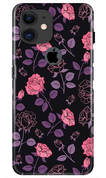 Rose Black Background Mobile Back Case for iPhone 11 Logo Cut (Design - 27)