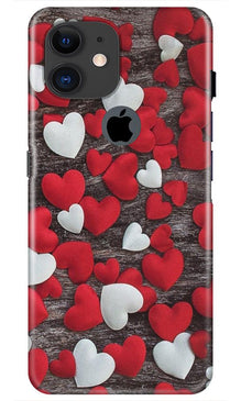 Red White Hearts Mobile Back Case for iPhone 11 Logo Cut  (Design - 105)