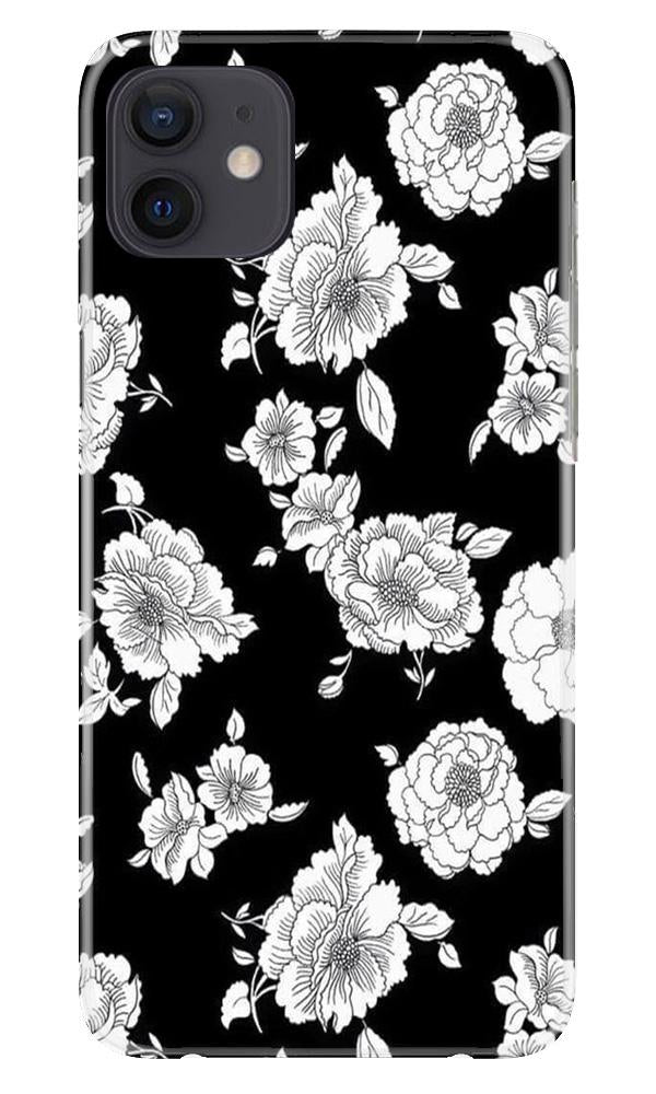 White flowers Black Background Case for iPhone 12 Mini