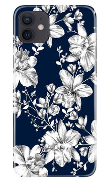 White flowers Blue Background Mobile Back Case for iPhone 12 (Design - 14)