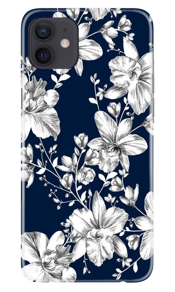 White flowers Blue Background Case for iPhone 12 Mini