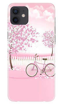 Pink Flowers Cycle Mobile Back Case for iPhone 12 Mini  (Design - 102)