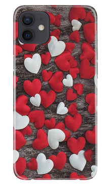 Red White Hearts Mobile Back Case for iPhone 12 Mini  (Design - 105)