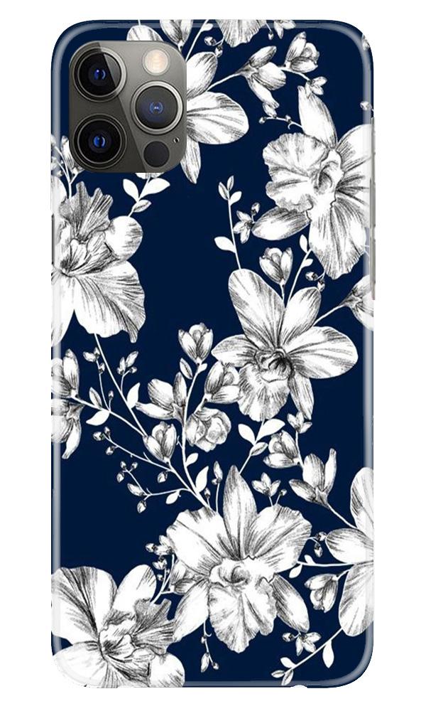 White flowers Blue Background Case for iPhone 12 Pro