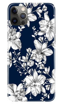 White flowers Blue Background Mobile Back Case for iPhone 12 Pro (Design - 14)