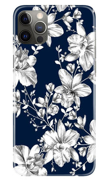 White flowers Blue Background Mobile Back Case for iPhone 12 Pro Max (Design - 14)