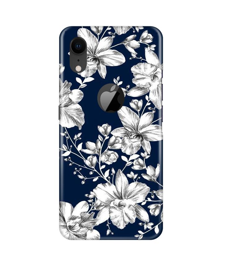 White flowers Blue Background Case for iPhone Xr Logo Cut