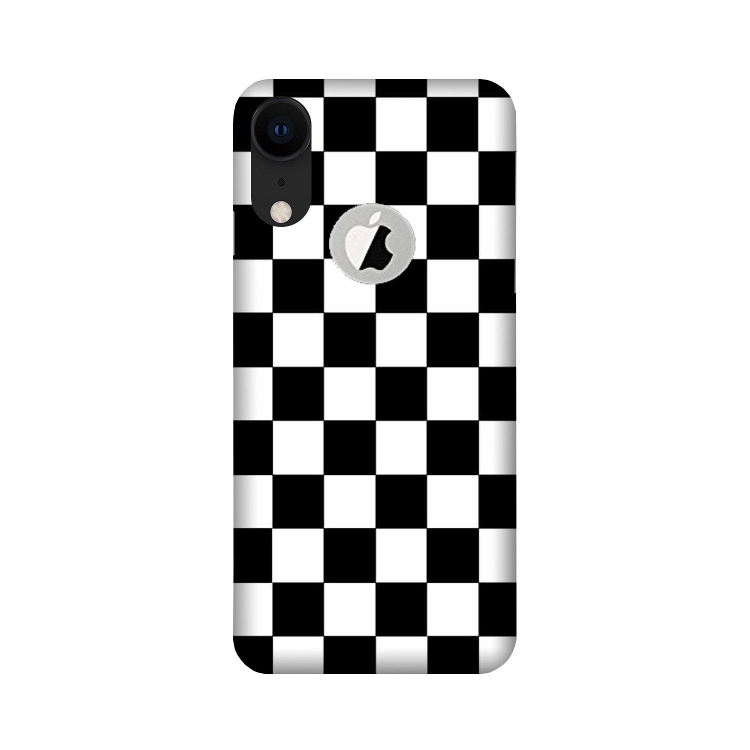 Black White Boxes Mobile Back Case for iPhone Xr logo cut (Design - 372)