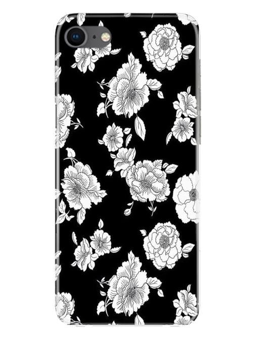 White flowers Black Background Case for iPhone Se 2020