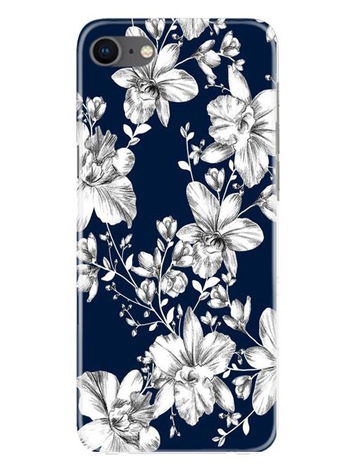 White flowers Blue Background Case for iPhone Se 2020