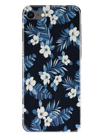 White flowers Blue Background2 Mobile Back Case for iPhone Se 2020 (Design - 15)