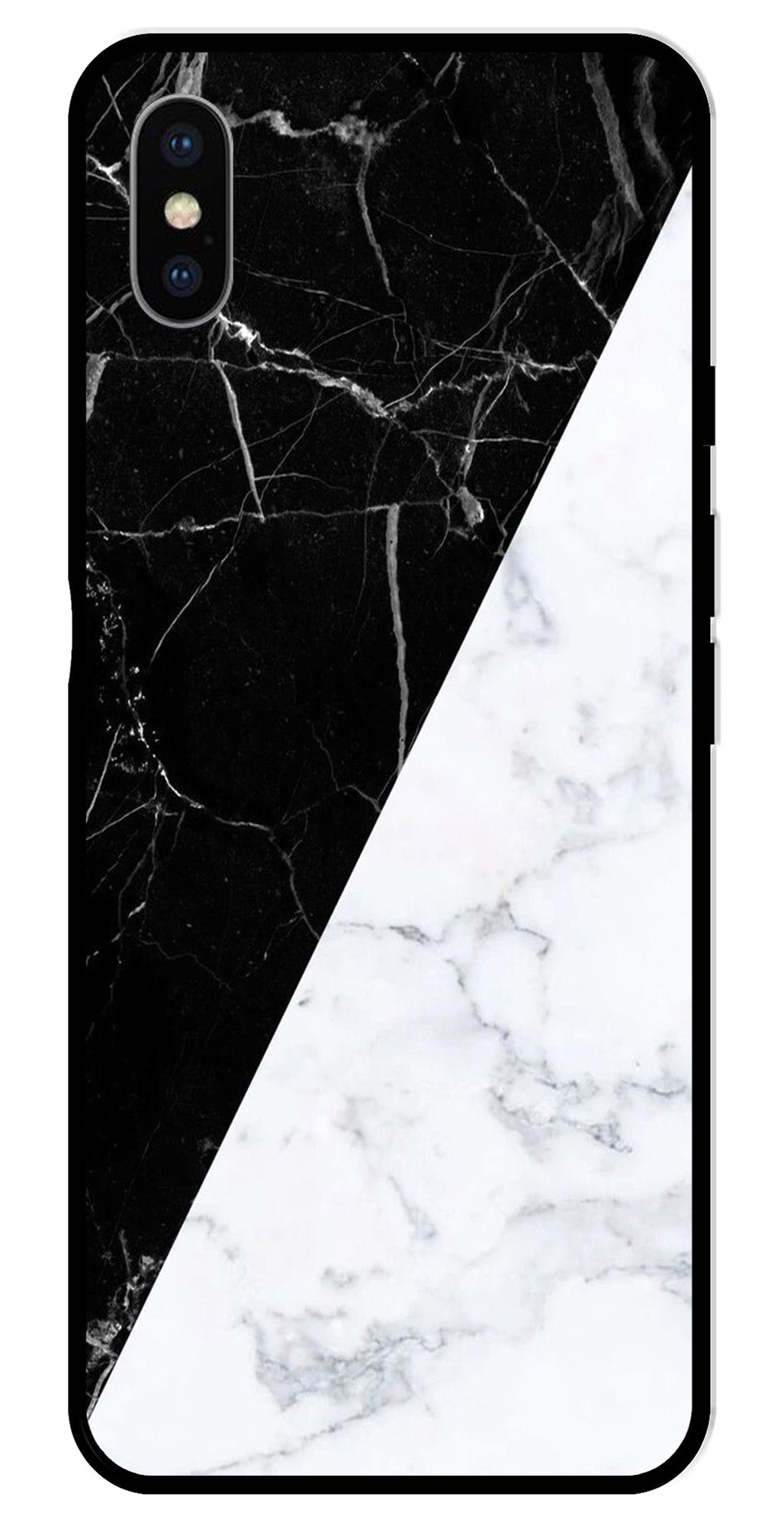 Black White Marble Design Metal Mobile Case for iPhone X Metal Case  (Design No -09)