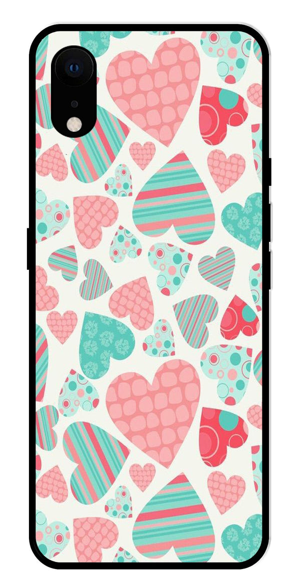 Hearts Pattern Metal Mobile Case for iPhone XR Metal Case  (Design No -22)