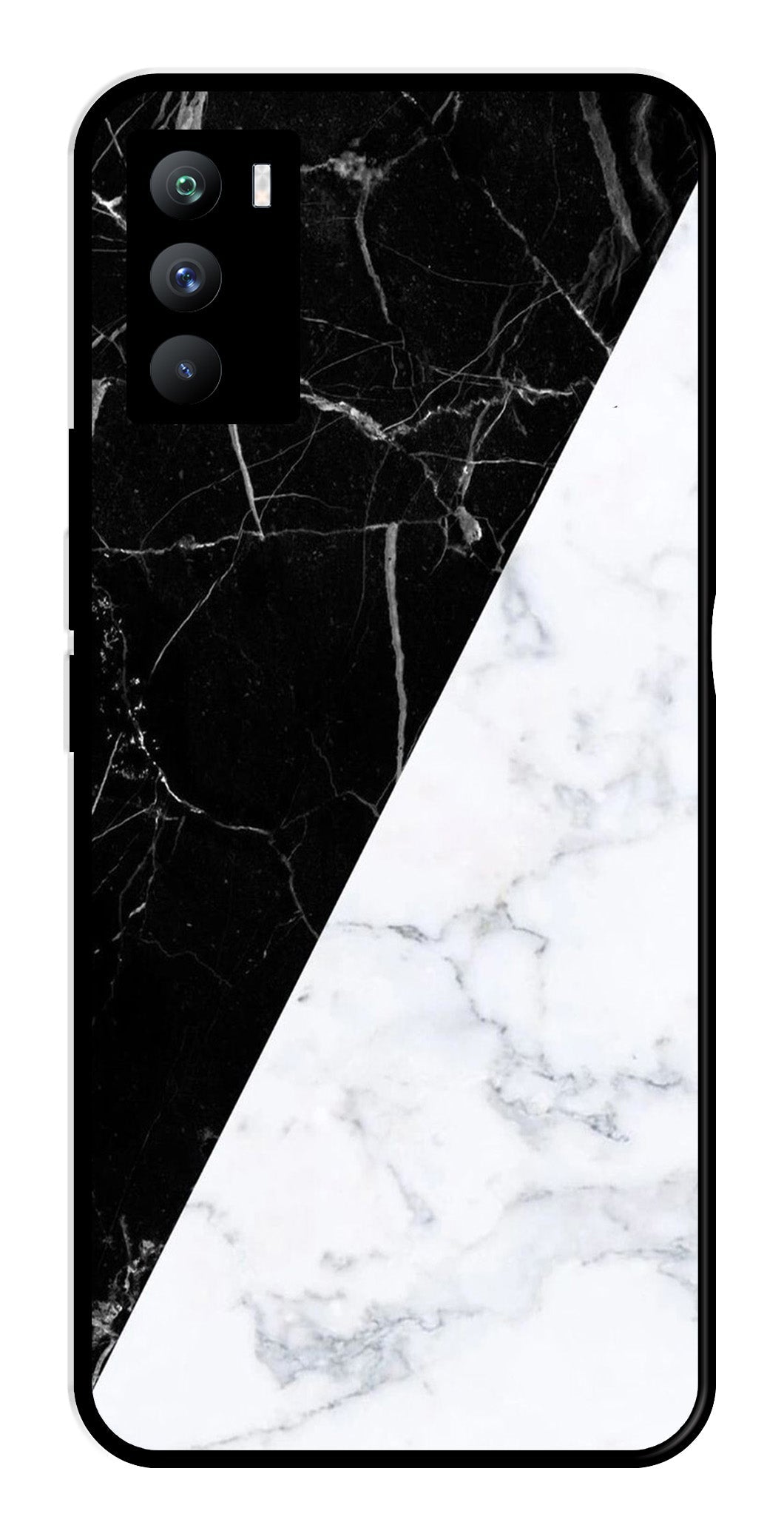 Black White Marble Design Metal Mobile Case for iQOO 9 SE 5G   (Design No -09)