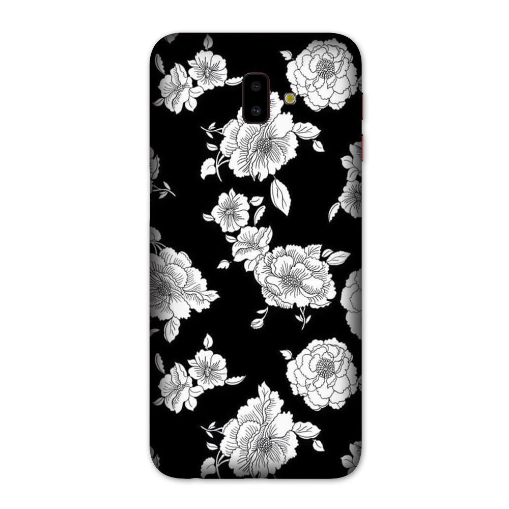White flowers Black Background Case for Galaxy J6 Plus