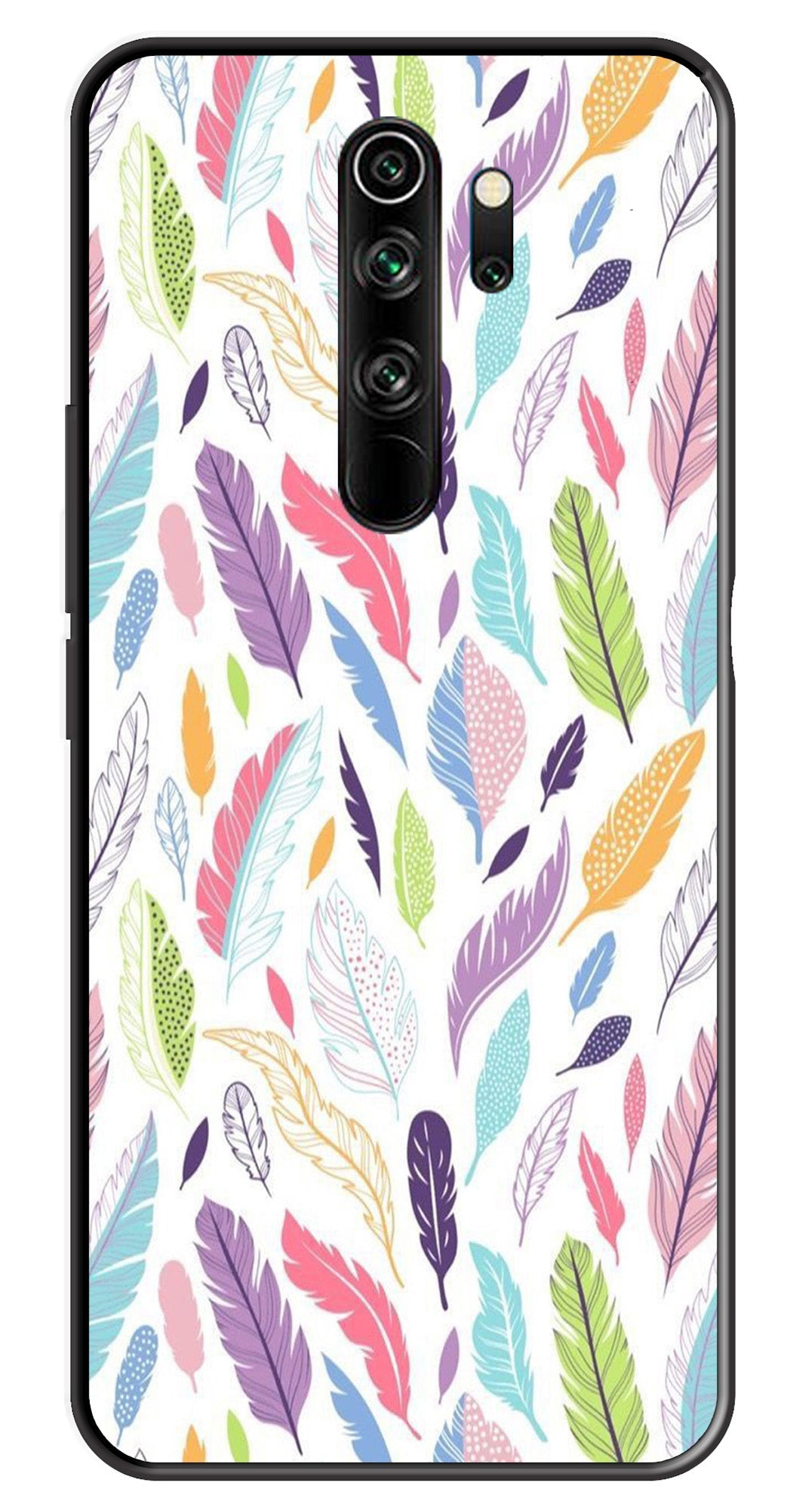 Colorful Feathers Metal Mobile Case for Redmi Note 8 Pro   (Design No -06)
