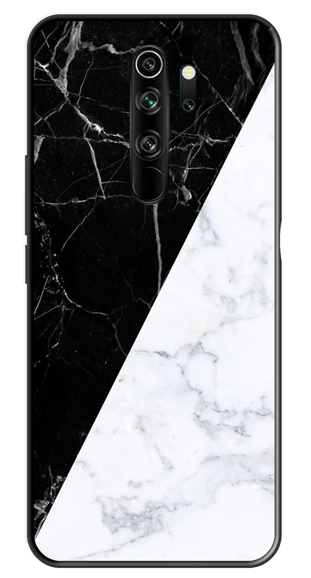 Black White Marble Design Metal Mobile Case for Redmi Note 8 Pro   (Design No -09)