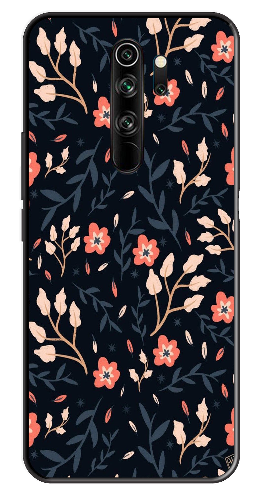 Floral Pattern Metal Mobile Case for Redmi Note 8 Pro   (Design No -10)